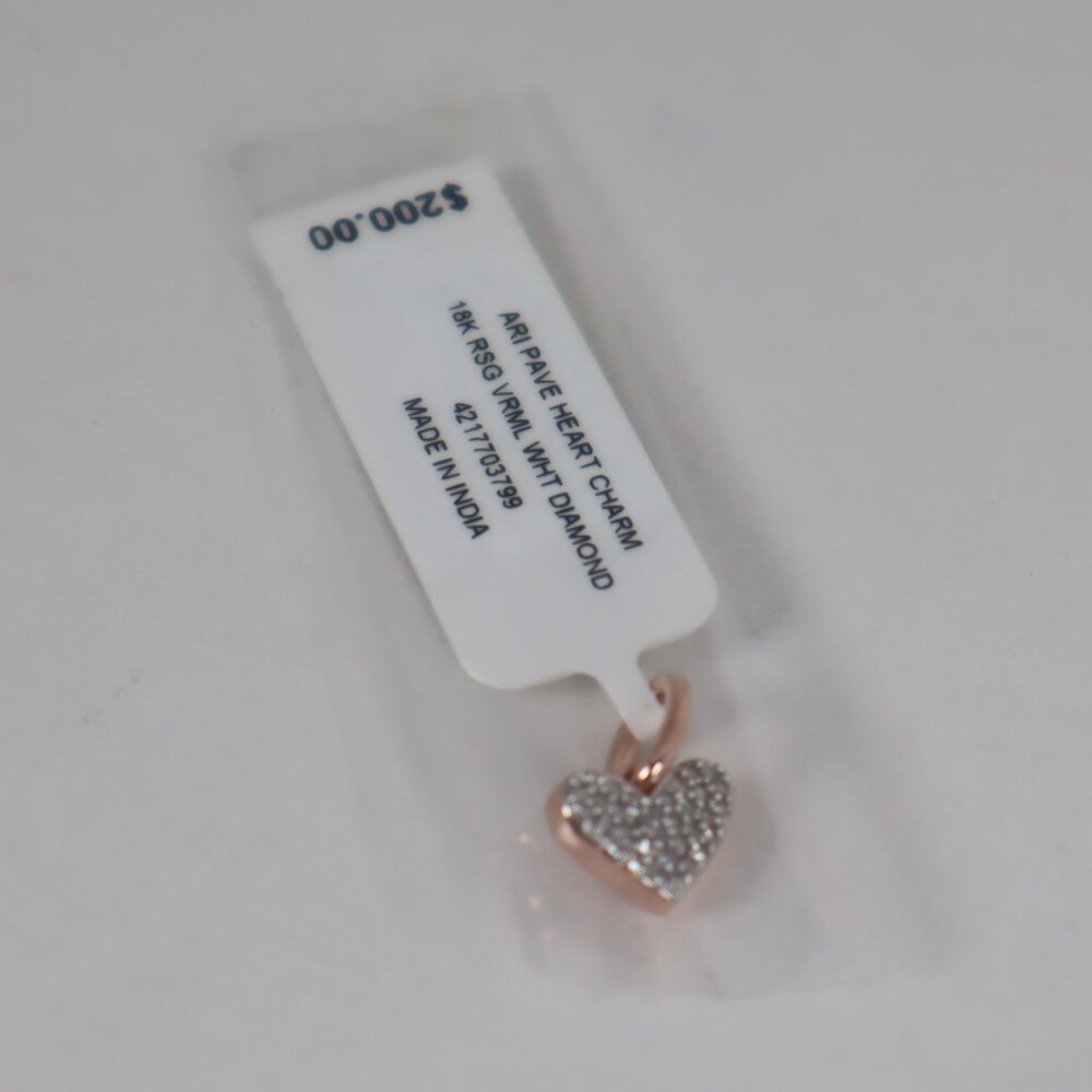 Kendra Scott Ari 18k Rose Gold Vermeil Pave Heart Charm in White Diamond NWT